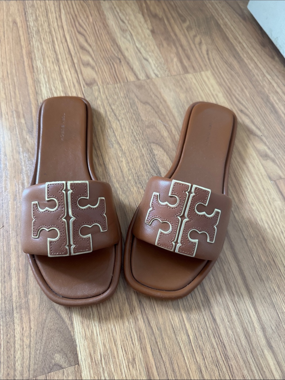 Tory Burch Double T Sport Slide Cognac Leather